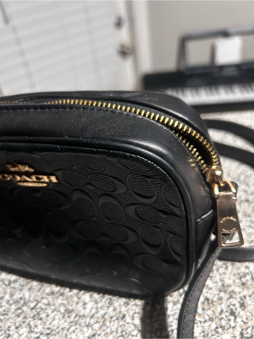 Coach Black Embossed Signature Crossbody with Gold Hardware